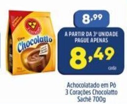 Arena Atacado Achocolatado em po 3 Coracoes Chocolate sache 700g oferta