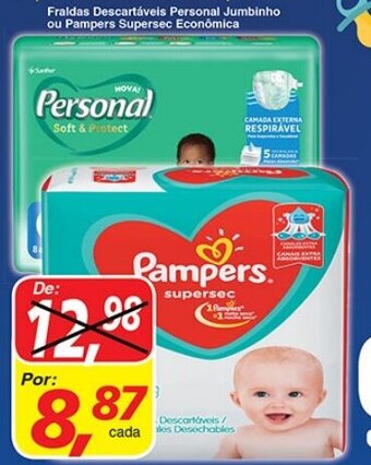 Supermercados Guanabara Fraldas Descartavel Personal Jumbinho ou Pampers Supersec Economica oferta