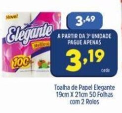 Toalha de Papel Elegante 19cm x 21cm com 50 folhas com 2 rolos