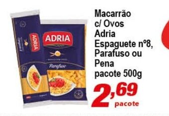 Ricoy Supermercados Macarrao c/ Ovos Adria Espaguete n 8, Parafuso ou Pene pacote 500g oferta