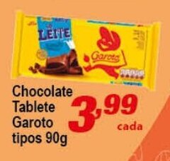 Ricoy Supermercados Chocolate Tablete Garoto tipos 90g oferta