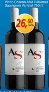 Supermercados Guanabara Vinho Chileno AS3 Cabernet Sauvignon Varietal 750ml oferta
