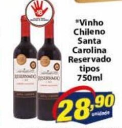 Vencedor Atacadista Vinho Chileno Santa Carolina Reservado tipos 750ml oferta