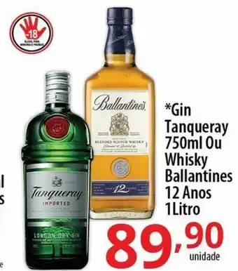 Akki Atacadista Gin Tanqueray 750ml ou Whisky Ballantines 12 Anos 1L oferta