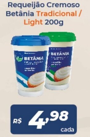 Atakarejo Requeijao Cremoso Betania tradicional ou light 200g oferta
