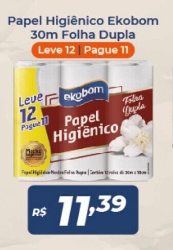 Atakarejo Papel Higiénico Ekobom 30m Folha Dupla Leve 12 Pague 11 oferta