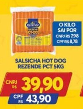 Atacadão Centro Sul Salsicha Hot Dog Rezende Pct 5kg oferta