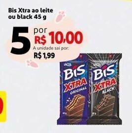 Mercado Extra Bis Xtra ao leite ou black 45g oferta