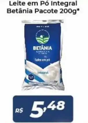 Leite em po integral Betania pacote 200g