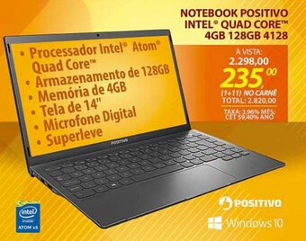 Lojas Cem Notebook Positivo Intel Quad Core 4GB 128gb 4128 oferta
