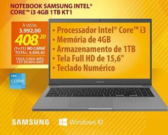 Lojas Cem Notebook Samsung Intel Core i3 4GB 1TB KT1 oferta