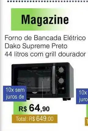Forno De Bancada Elétrico Dako Supreme Preto 44 Litros Com Grill Dourador