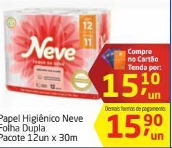 Tenda Atacado Papel higiênico neve folha dupla pacote 12un x 30m oferta