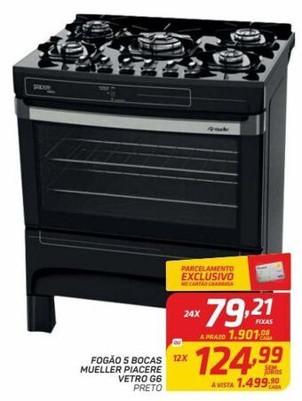 GBarbosa Fogão 5 bocas mueller piacere vetro g6 preto oferta