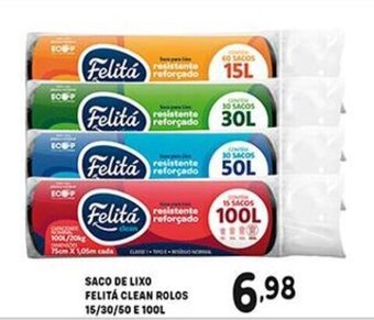Bom Dia Saco de Lixo Felita Clean Rolo 15/30/50 e 100L oferta