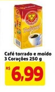 Mercado Extra Cafe torrado e moido 3 Coracoes 250g oferta