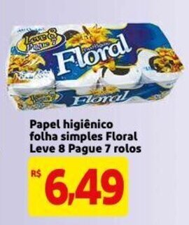Mercado Extra Papel Higiénico folha Simples Floral Leve 8 pague 7 rolos oferta