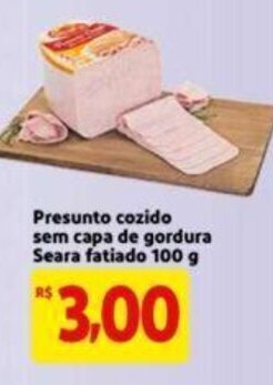 Extra Supermercado Presunto cozido sem capa de gordura Seara fatiado 100g oferta