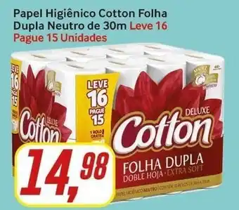 Papel Higiénico Cotton Folha Dupla Neutro de 30m