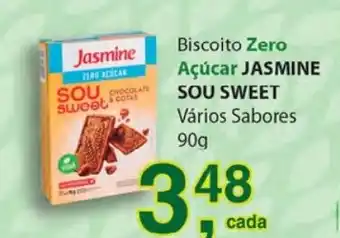Supermercados Mundial Biscoito Zero Acucar Jasmine Sou Sweet 90g oferta