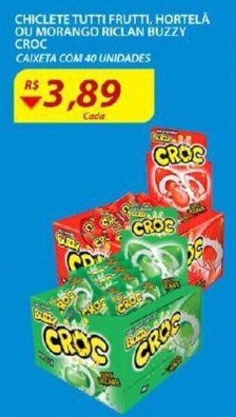 Chiclete Tutti Frutti, Hortela ou Morango Riclan Buzzy Croc
