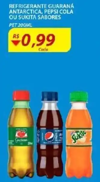 Refrigerante Guarana Antarctica, Pepsi Cola ou Sukita Sabores 200ml