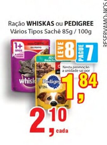 Racao Whiskas ou Pedigree 85g/100g