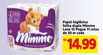 Mercado Extra Papel Higiénico Folha Dupla Mimmo Leve 12 Pague 11 rolos de 30m cada oferta