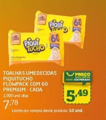 Toalhas umedecidas Piquitucho Flowpack com 60 Premium cada