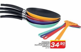 Frigideira antiaderente multiflon color c/ espatula 22 cm