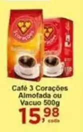 Rossi Supermercado Cafe 3 coracoaes Almofada ou vacuo 500g oferta