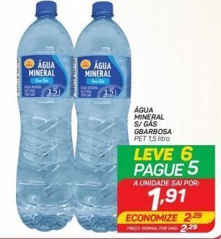 GBarbosa Água mineral s/ gás gbarbosa 1.5 litro oferta