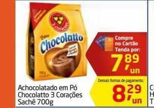 Achocolatado em pó chocolatto 3 corações sachê 700g