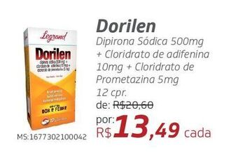Drogal Dorilen dipirona sódica 500mg + cloridrato de adifenina 10mg + cloridrato de prometazina 5mg 12 cpr oferta