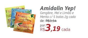 Amidalin yep! gengibre, mel e limão e menta c/ 5 balas 2g cada