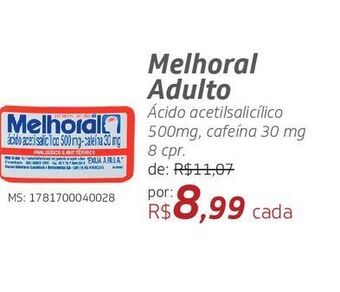 Drogal Melhoral adulto ácido acetilsalicílico 500mg, cafeína 30 mg 8 cpr. oferta