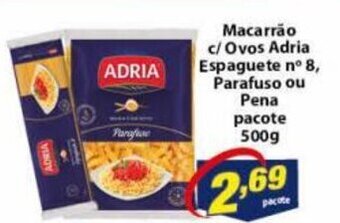 Vencedor Atacadista Macarrao c/ Ovos Adria Espaguete n 8, Parafuso ou Pene pacote 500g oferta