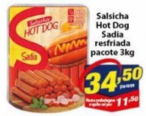 Vencedor Atacadista Salsicha Hot Dog Sadia Resfriada pacote 3kg oferta