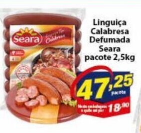 Vencedor Atacadista Linguica Calabresa Defumada Seara pacote 2.5kg oferta