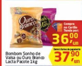 Tenda Atacado Bombom sonho de valsa ou ouro branco lacta pacote 1kg oferta