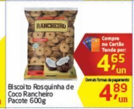 Tenda Atacado Biscoito rosquinha de coco rancheiro pacote 600g oferta