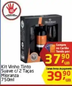 Tenda Atacado Kit vinho tinto suave c/2 taças mioranza 750ml oferta