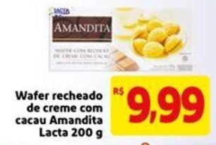 Mercado Extra Wafer recheado de creme com cacau Amandita Lacta 200g oferta