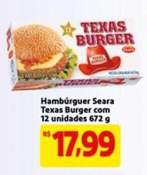 Mercado Extra Hamburguer Seara Texas Burger com 12 unidades 672g oferta