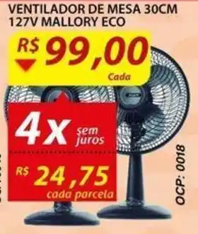 Assaí Atacadista Ventilador de Mesa 30cm 127V Mallory ECO oferta