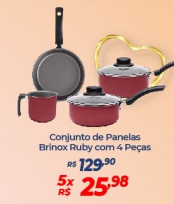 Conjunto de Panelas Brinox Ruby com 4 pecas
