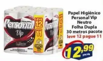 Papel Higiénico Personal Vip Neutro Folha Dupla 30metros pacote
