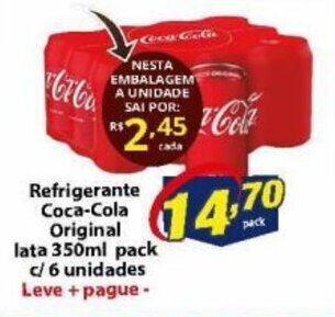 Vencedor Atacadista Refrigerante Coca Cola Original lata 350ml pack c/6 unidades oferta
