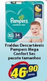Fraldas Descartaveis Pampers Mega Confort Sec pacote tamanhos