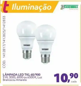 Lâmpada led tkl 60/900 9 w, 3000, 4000 ou 6500 k, luz branca ou amarela